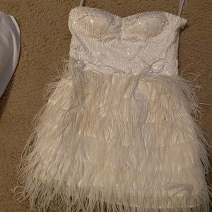 Bebe White Feather Dress
